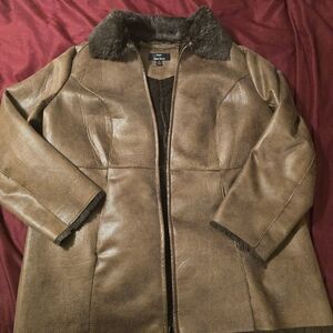 Dennis Basso Textured Coat w/Faux Fur Lining 1X